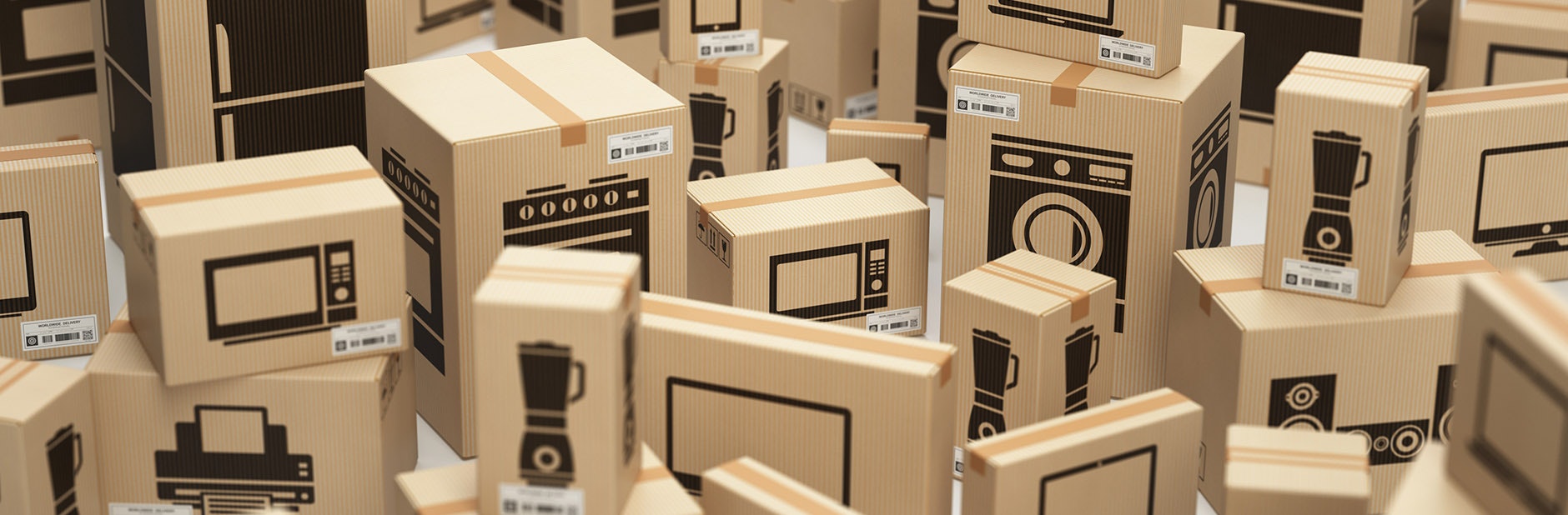 Boxes containing household appliances