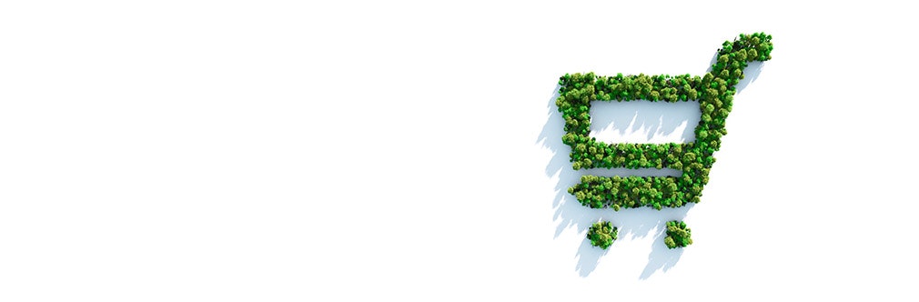 Green shopping trolley icon made of trees