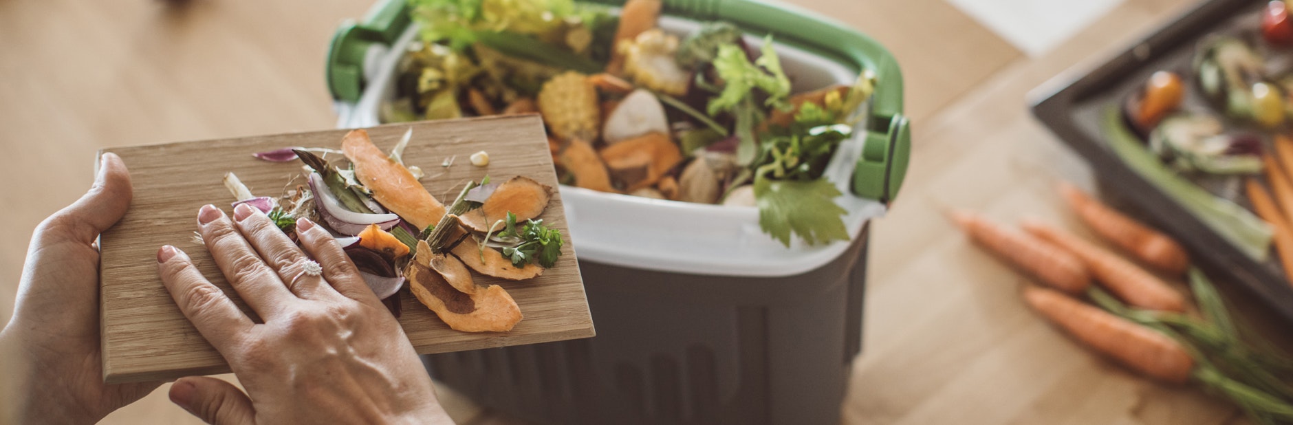 Making compost from vegetable leftovers stock.