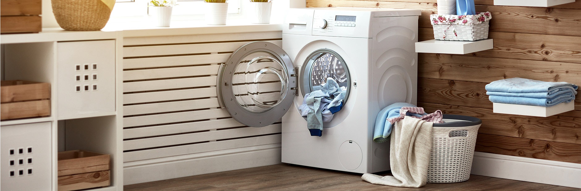 Washing machine filled with laundry