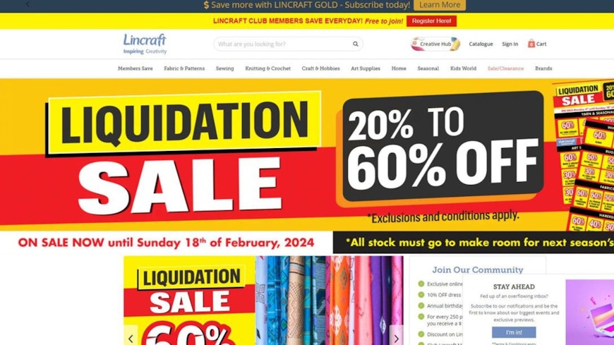 Image of a website with a sales banner on the homepage