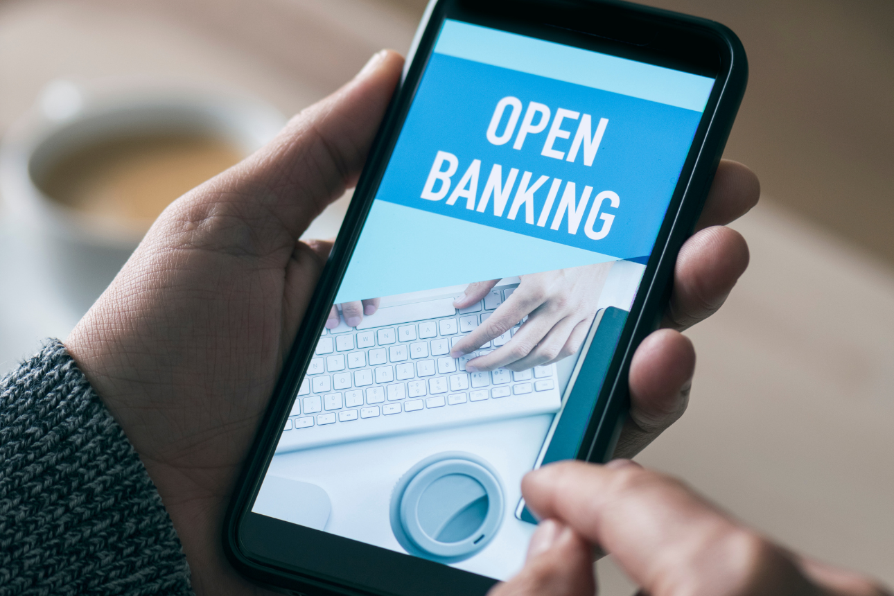 Phone that says 'Open Banking' on it.