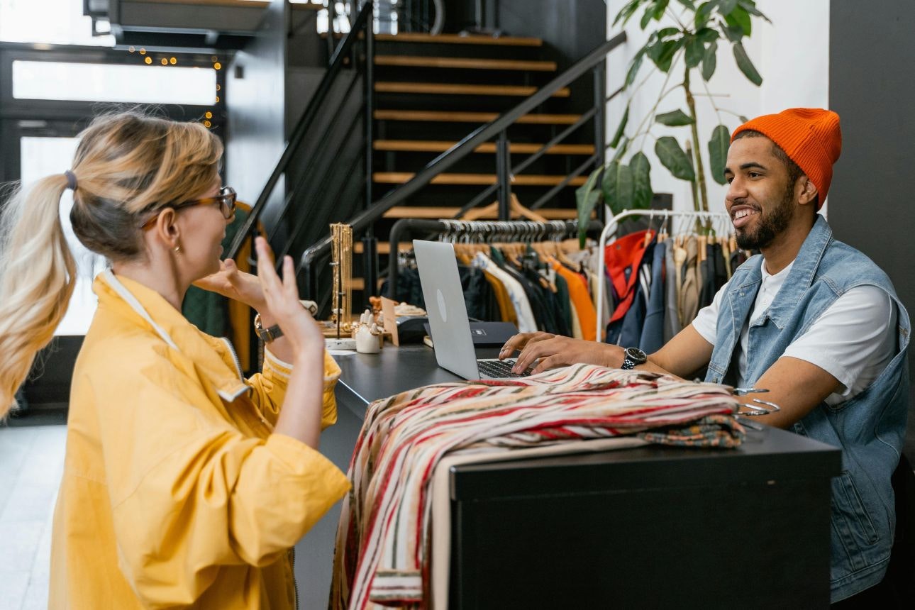 A customer successfully resolves a problem with a retail store