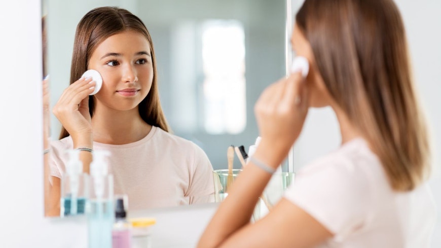 Image of a teenager applying skincare