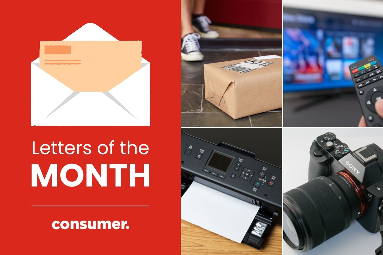 Image of a parcel, tv, printer and camera