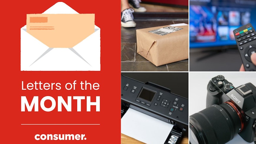 Image of a parcel, tv, printer and camera