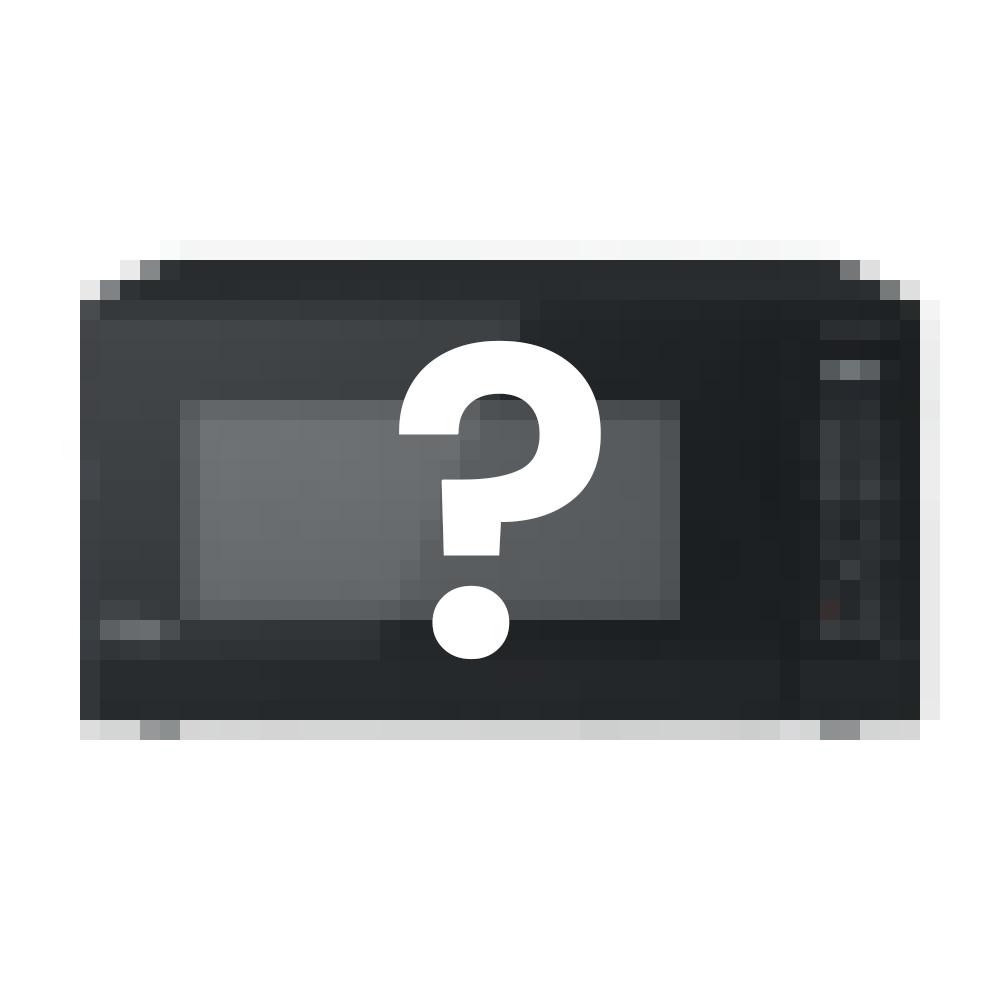 Graphic of a microwave with question mark symbol.