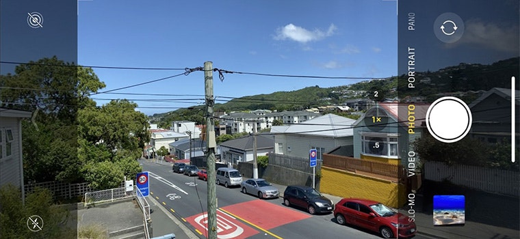 Screenshot of iPhone 11 Pro screen showing ultrawide camera mode.