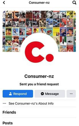 Fake Consumer NZ Facebook profile screenshot.