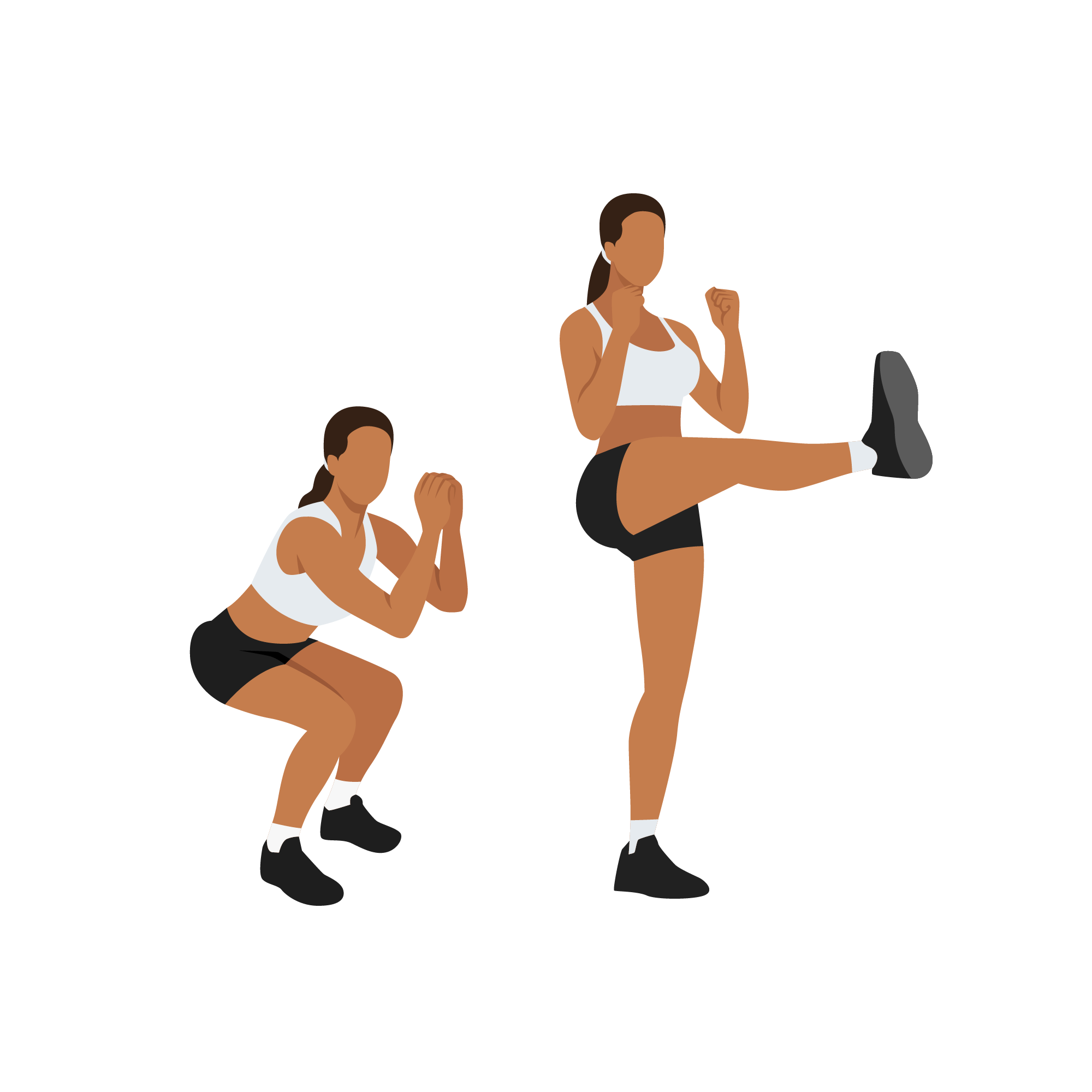 Vector graphic of woman doing squat and kick.