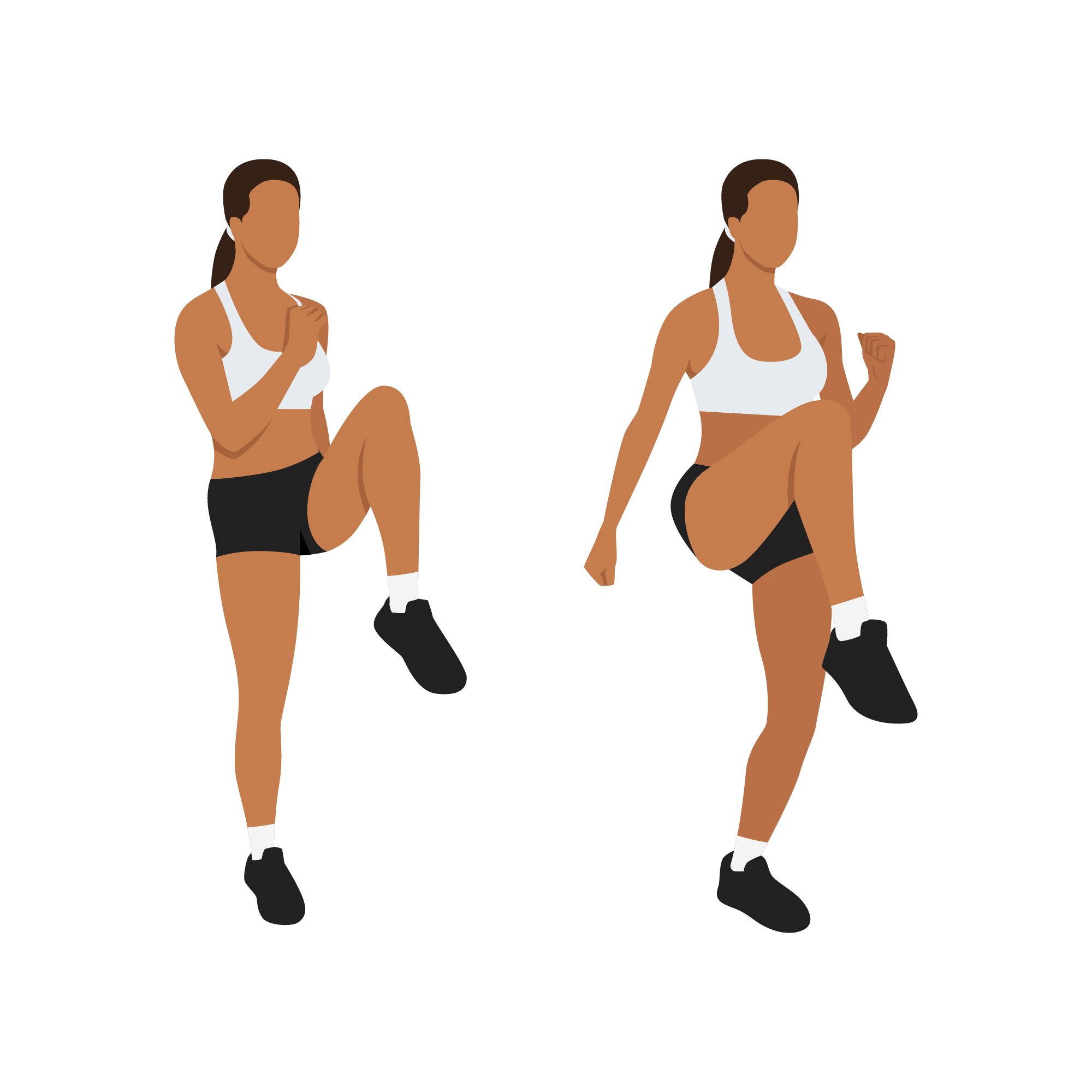 Vector graphic of woman doing high knee sprinting.