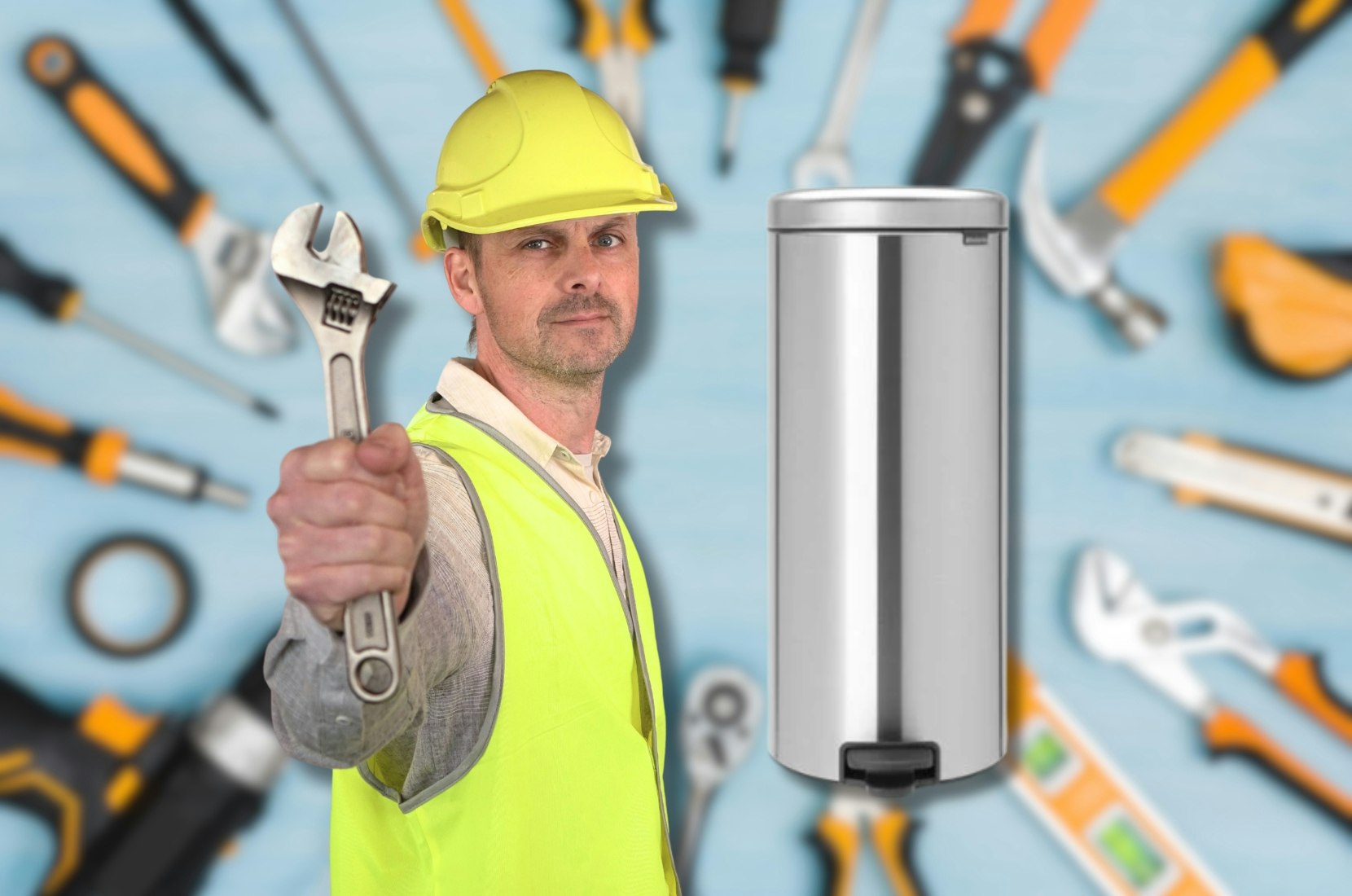 Product test writer Bryan Wall with Brabantia bin.