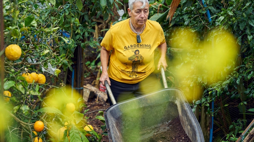 Ellen Schindler spends her days tending to her suburban food forest so she doesn't have to spend money at the supermarket.