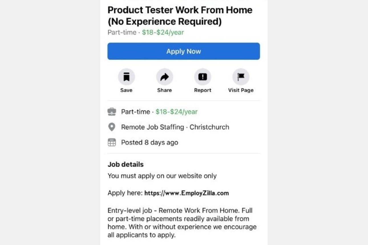 Image of an online job advertisement