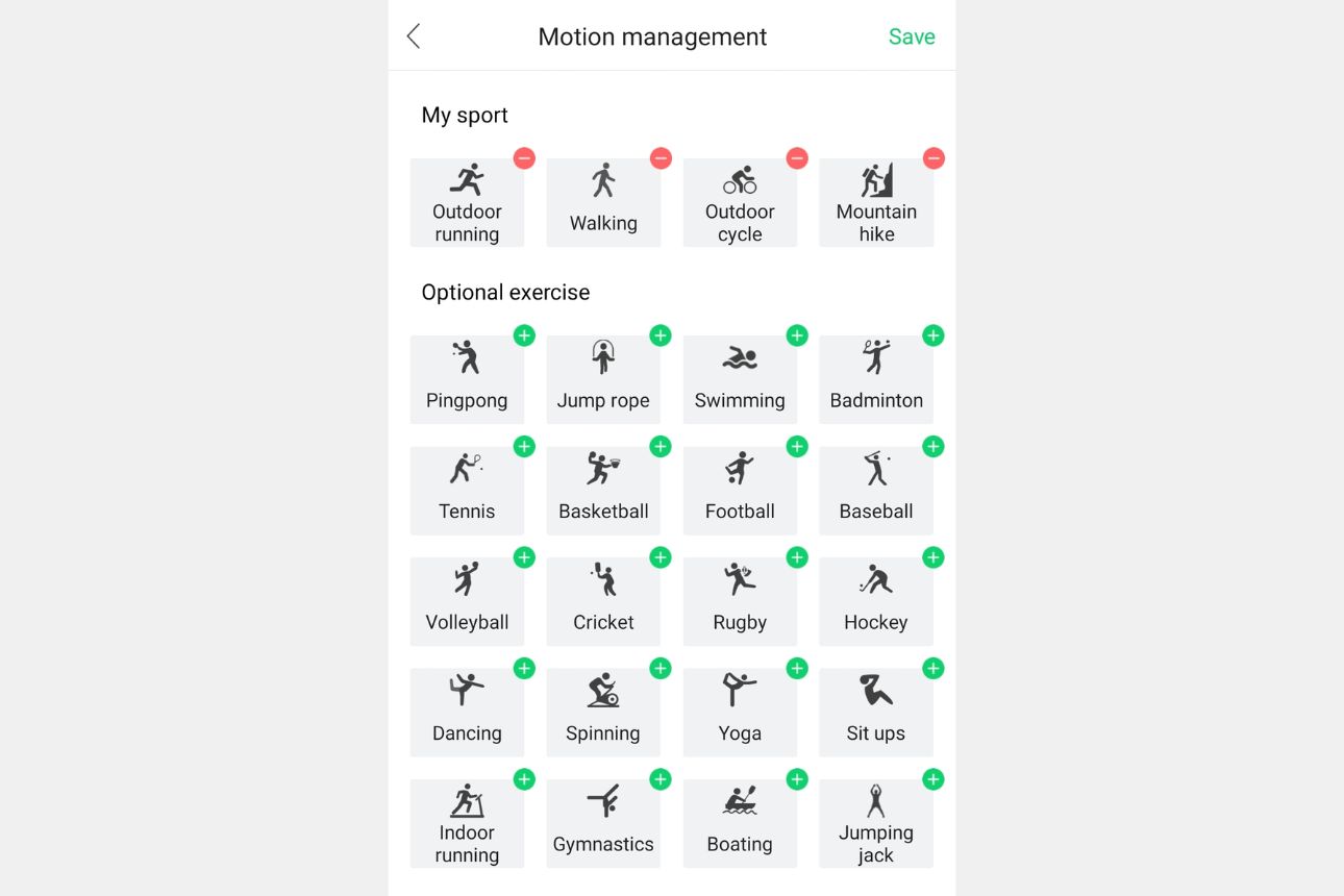 Anko Smart Watch activity options.