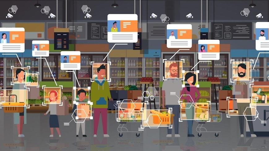 Facial recognition profiling people graphic