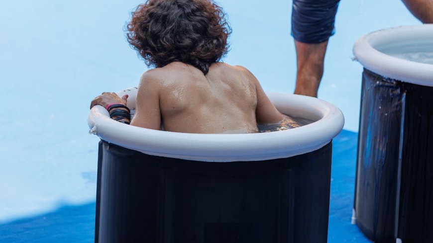 Boy in an ice bath