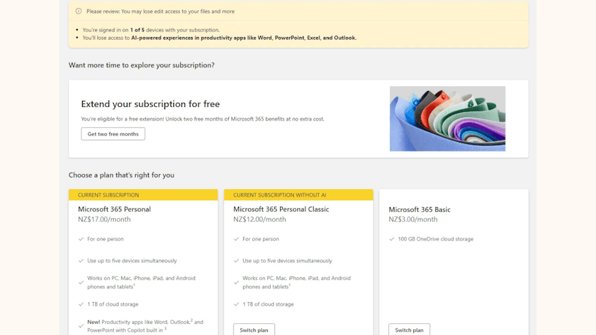 Screenshot of Microsoft cancellation