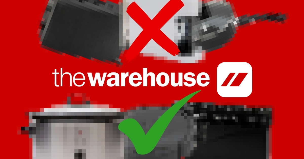 The Warehouse pixellated items showing don't buys and bargains.