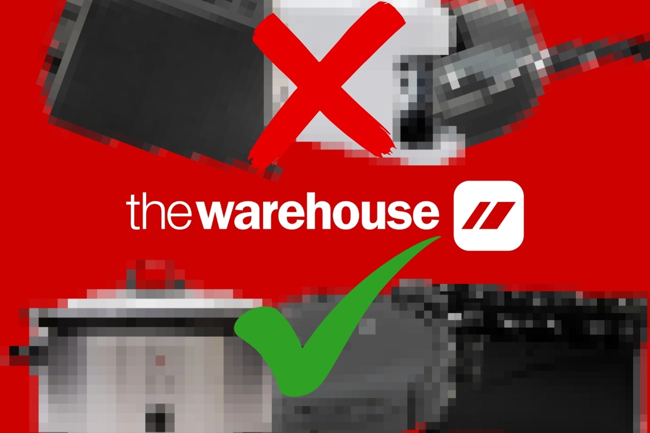 The Warehouse pixellated items showing don't buys and bargains.