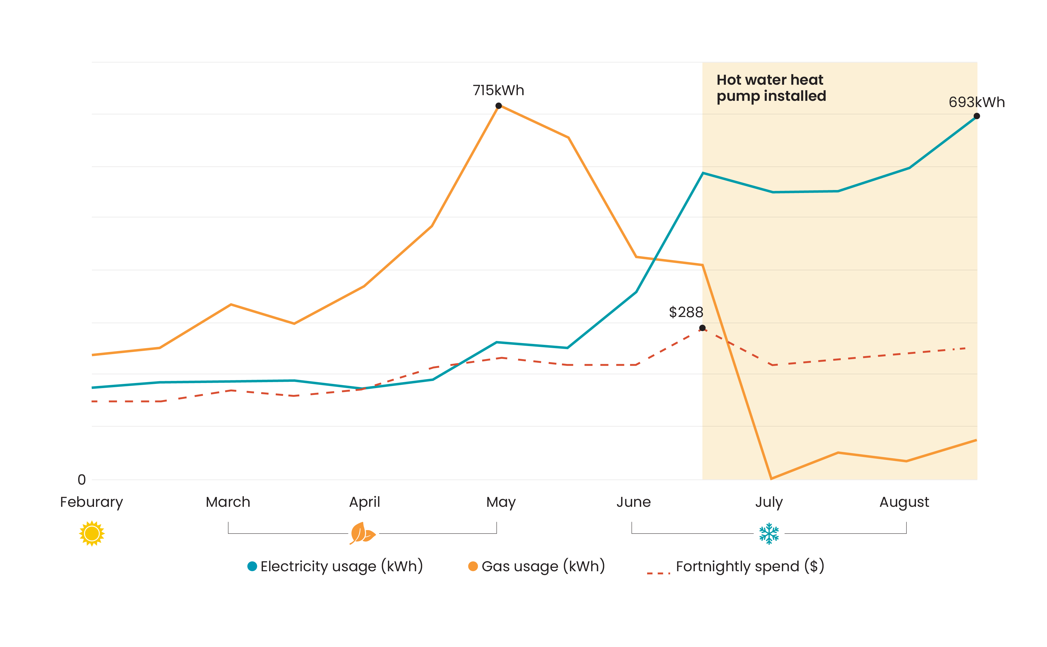 Line graph showing electricity and gas usage.
