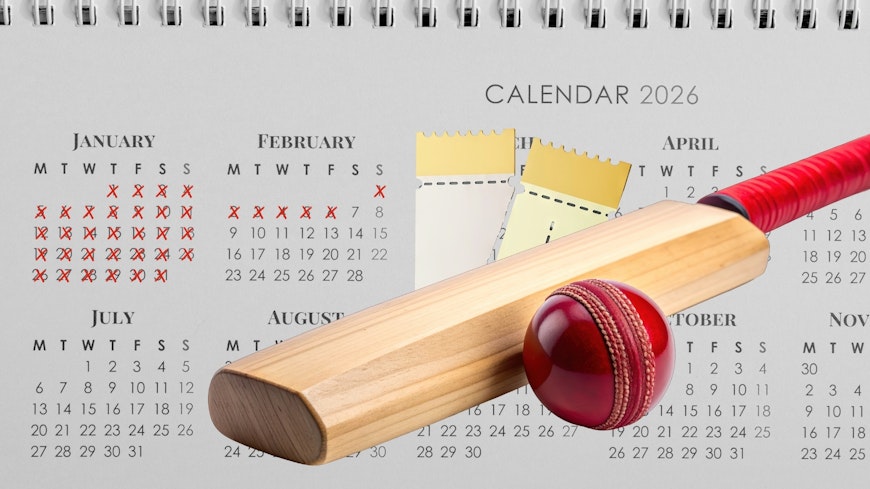 Cricket bat and ball on a calendar, signalling a long time waiting for refunds.